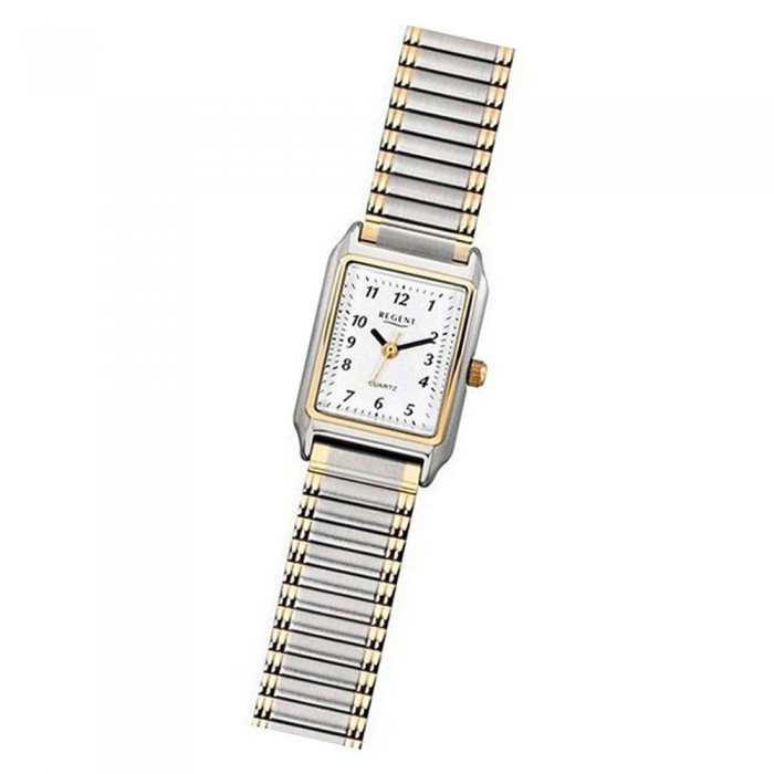 Regent Damen Armbanduhr Analog F-460 Metall Quarz-Uhr URF460 silber gold