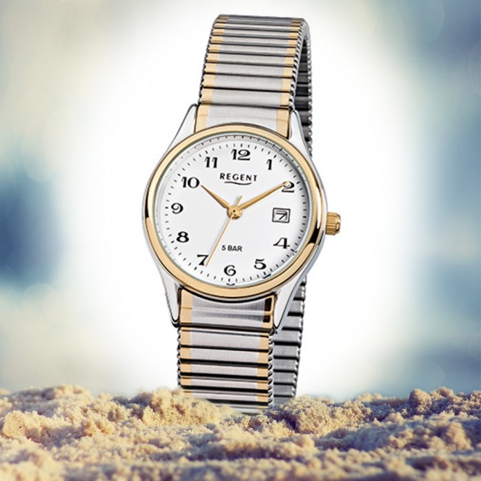 Quarz-Uhr F-461 Stahl-Armband gold Damen, silber URF461 Regent Herren-Armbanduhr