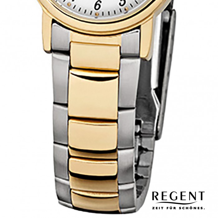 silber gold Regent URF593 F-593 Quarz-Uhr Damen-Armbanduhr Stahl-Armband