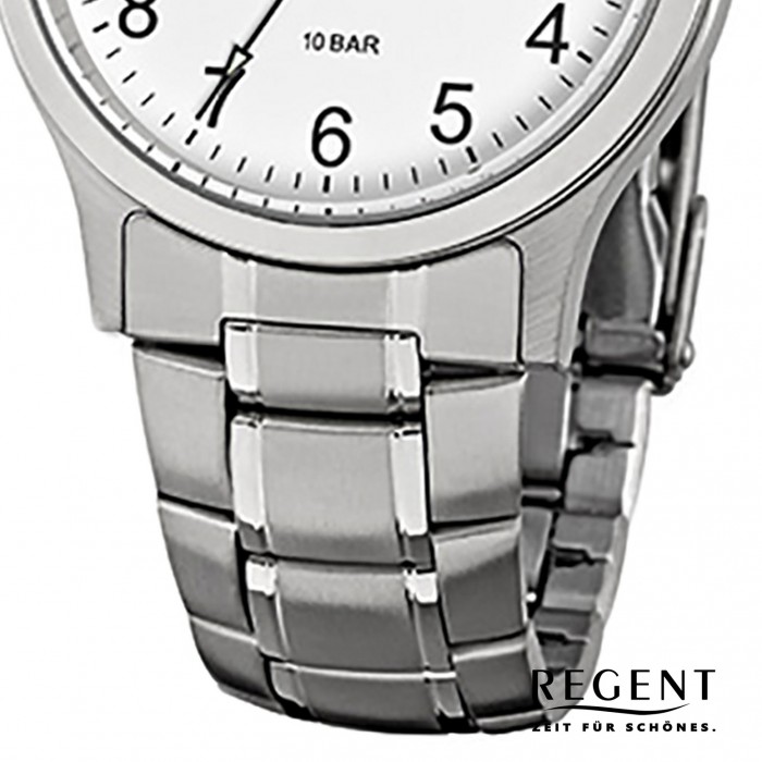 Regent Herren-Armbanduhr - Metallarmband - URF775 grau silber, Quarz Edelstahl