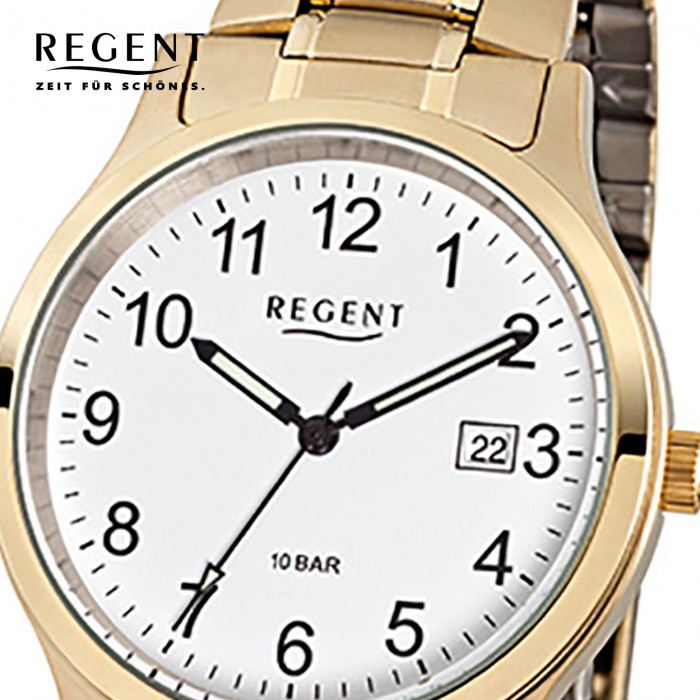 Regent Herren-Armbanduhr F-776 Quarz-Uhr URF776 Stahl-Armband gold