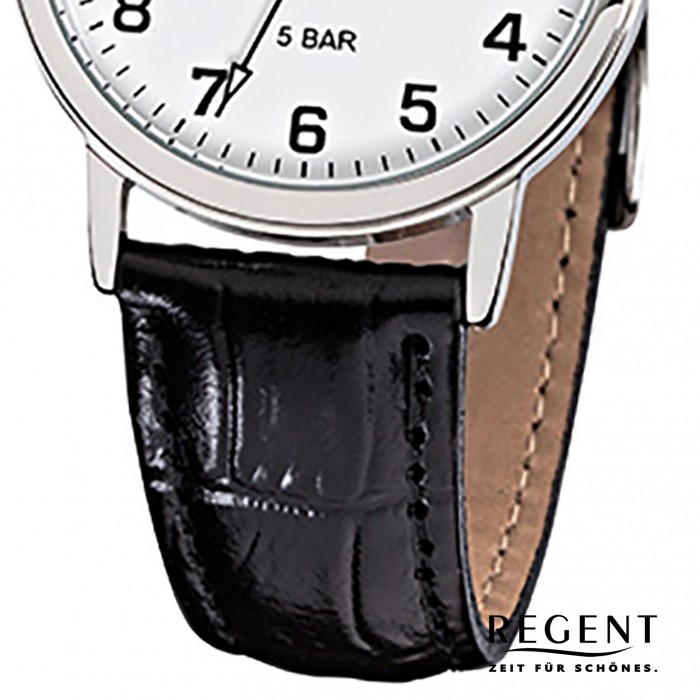 Regent Herren-Armbanduhr F-791 Quarz-Uhr schwarz URF791 Leder-Armband
