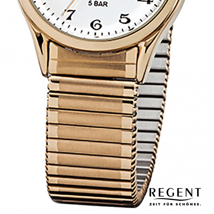Regent Damen, Herren-Armbanduhr F-894 Quarz-Uhr gold Stahl-Armband URF894