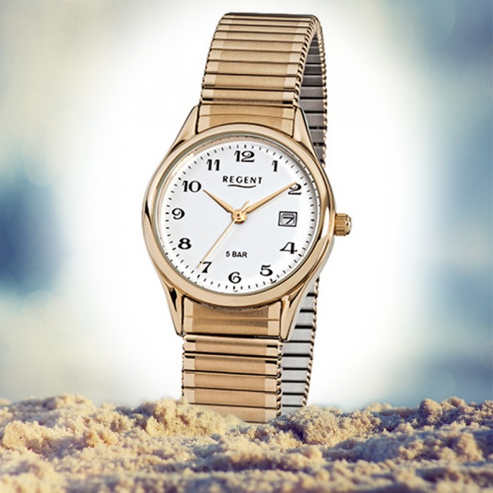 Regent Damen, Quarz-Uhr Herren-Armbanduhr URF894 Stahl-Armband gold F-894