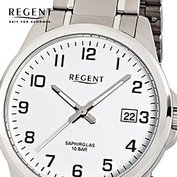 Regent Herren-Armbanduhr F-925 URF925 silber Titan-Armband Quarz-Uhr