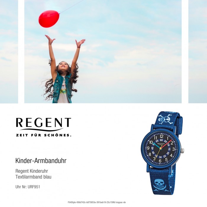 Pirat Regent Quarz URF951 blau Mineralglas Kinder-Armbanduhr Textil