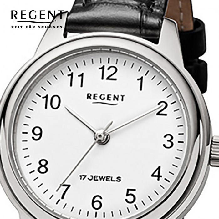 Handaufzug Regent URF957 URF1393 Leder Damen-Armbanduhr schwarz mechanisches Uhr Uhrwerk