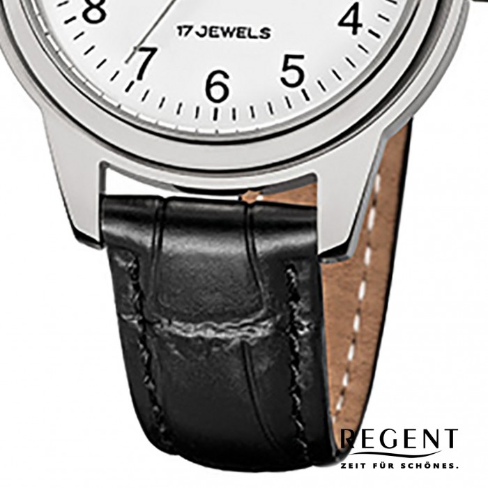 Uhrwerk Damen-Armbanduhr Handaufzug schwarz URF957 Regent Leder Uhr mechanisches URF1393