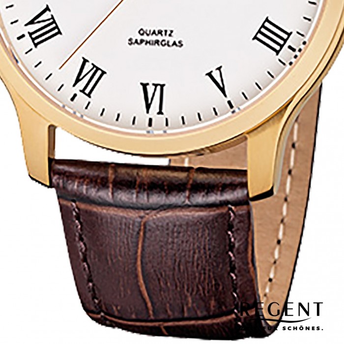 braun Herren-Armbanduhr Quarz-Uhr F-961 Leder-Armband Regent URF961