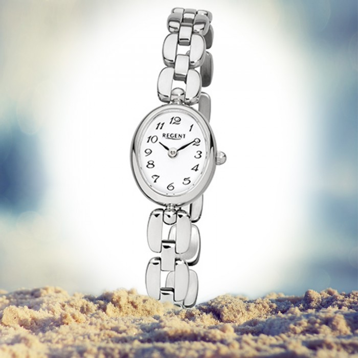 Regent Damen-Armbanduhr F-966 Quarz-Uhr URF966 Stahl-Armband Mini silber