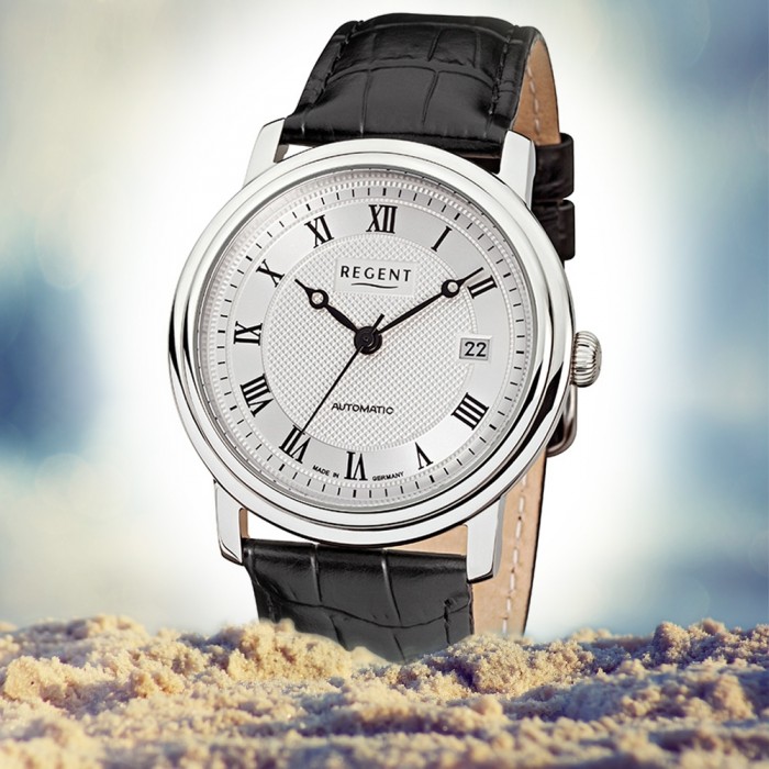 Regent Herren Automatik-Uhr Leder GM-1431 Armbanduhr schwarz URGM1431 Analog