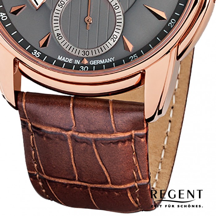 Armbanduhr Regent Quarz-Uhr Herren Leder GM-1437 Analog URGM1437 braun