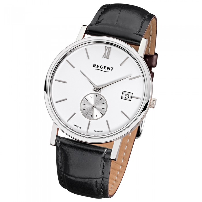 Regent Herren-Armbanduhr Quarz-Uhr schwarz Leder-Armband URGM1451 Uhr