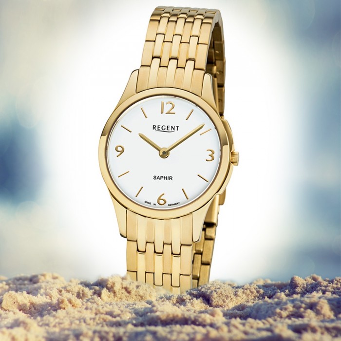 Regent Damen Quarz-Uhr URGM1619 GM-1619 gold Metall Analog Armbanduhr