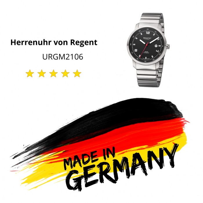 Metallband Regent Armbanduhr GM-2106 Analog Herren Automatik silber URGM2106