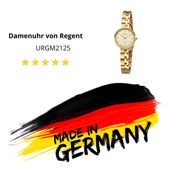 Regent Damen Armbanduhr Analog GM-2125 Quarz-Uhr URGM2125 Titanband gold