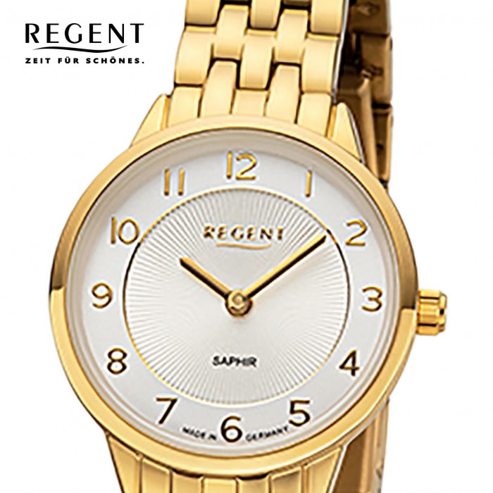 Regent Damen Armbanduhr Analog GM-2129 Quarz-Uhr URGM2129 Metallband gold