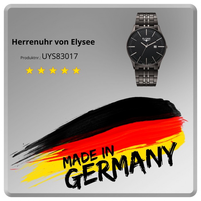 Elysee Herren Armbanduhr schwarz II UYS83017 Analog Diomedes Edelstahl 83017